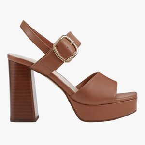 New Marc Fisher Chunky Heel Brown Leather Sandal Graduate